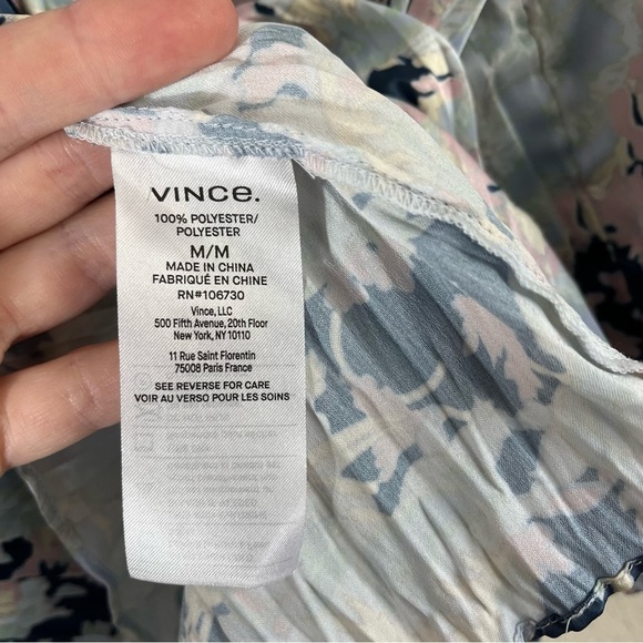 VINCE Pleated Tide Pool Lotus Print Button Down Blouse - Picture 8 of 10